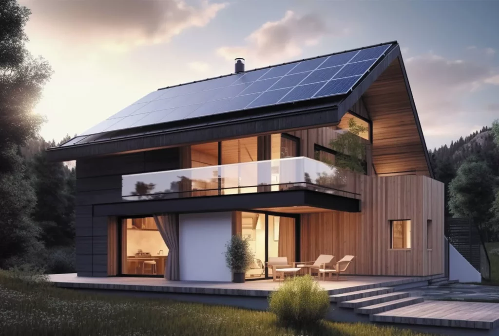 Panele słoneczne na dachu domu jednorodzinnego